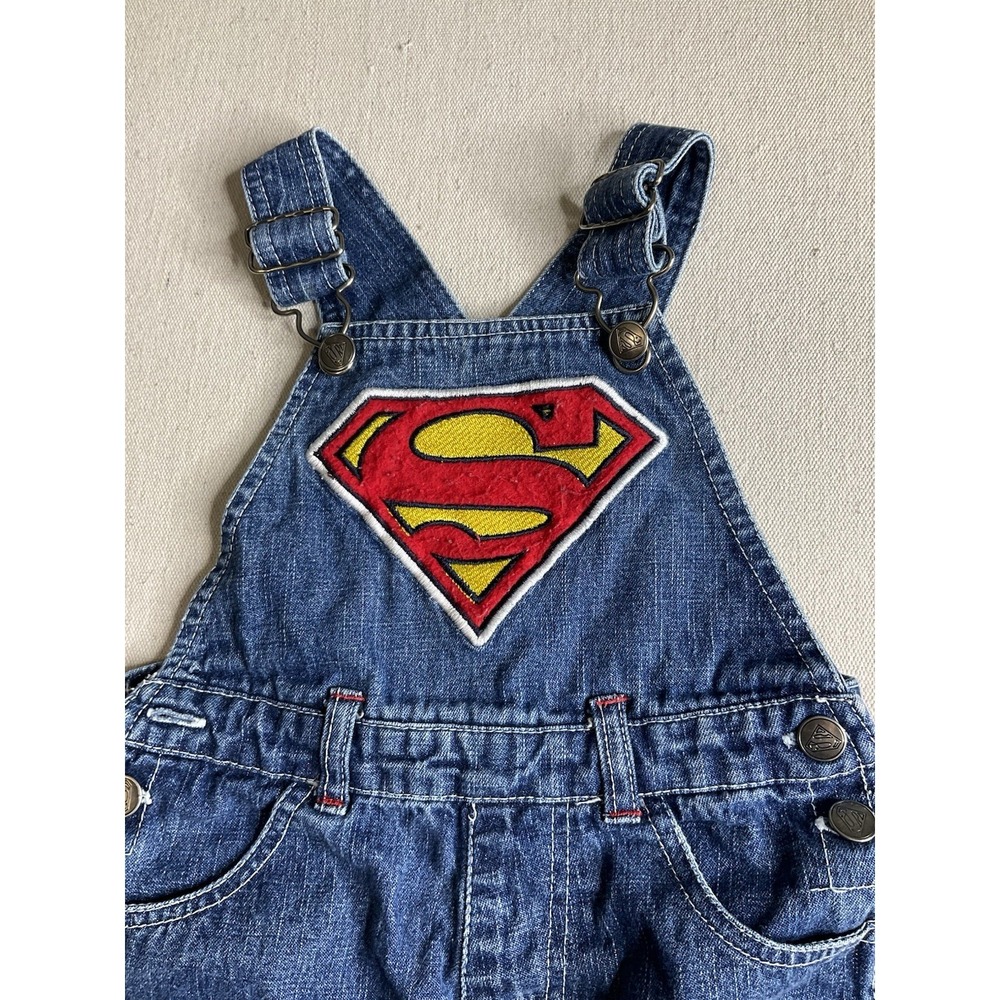 Vintage Marvel Toddler Boys Bib Overalls Shorts Superman Size 18M Rare Y2K - Picture 3 of 5
